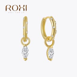 ROXI Rhombus Color Zircon Pendant Earrings 925 Sterling Silver Accessories Versatile Jewelry Ladies Classic Elegant Earrings