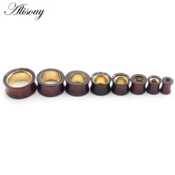 Alisouy 1PC 8-25mm Wood Hollow Gold Color Stainless Steel Ear Tunnel Plug Expander Stretcher Gauge Earring Piercing Body Jewelry