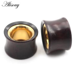 Alisouy 1PC 8-25mm Wood Hollow Gold Color Stainless Steel Ear Tunnel Plug Expander Stretcher Gauge Earring Piercing Body Jewelry