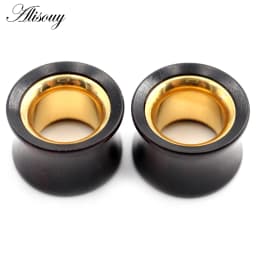 Alisouy 1PC 8-25mm Wood Hollow Gold Color Stainless Steel Ear Tunnel Plug Expander Stretcher Gauge Earring Piercing Body Jewelry