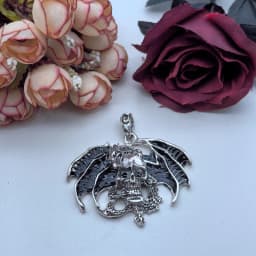 2Pcs DIY European and American Dull Black Gothic Skull Bat Dragon Pendant Accessories Necklace Alloy Material Punk 48x60mm