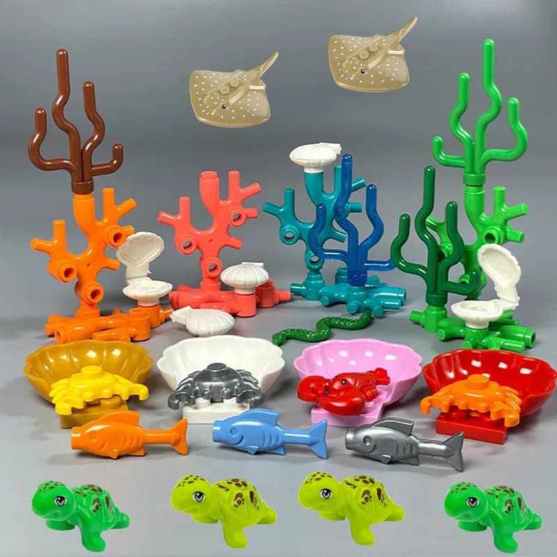 MOC Sea Seabed Creatures Coral Seaweed Shell Fish Shrimp Crab Aquarium for 31122 Building Blocks Toys for Children Gifts