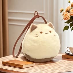 Cute Plush Cat Handbag Adorable Stuffed Animal Hand-Made Backpack Large Capacity Shoulder Bag Cartoon Daypack For Kids Girls