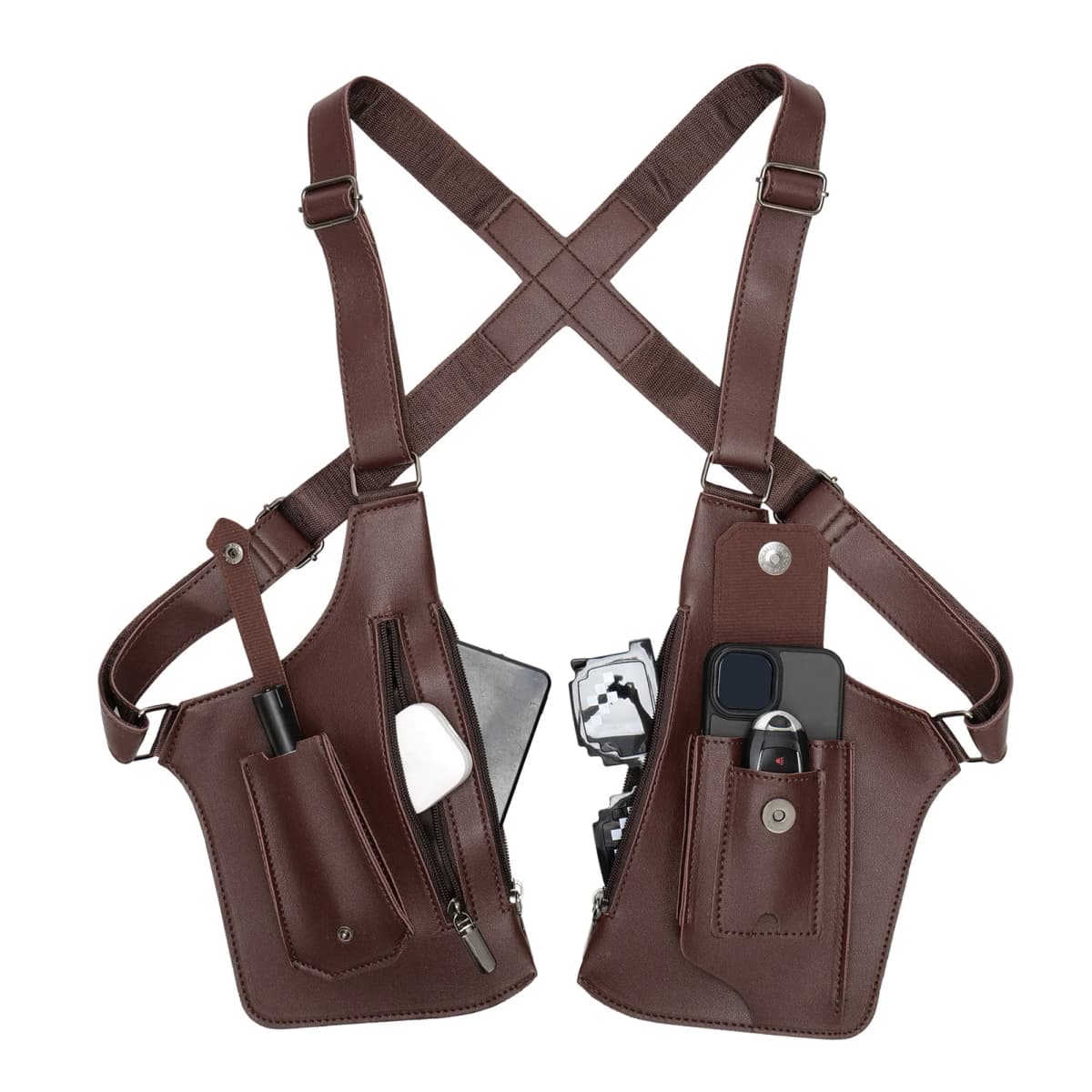 Double Shoulder Armpit Bag PU Adjustable Anti Theft Underarm Wallet Security Pouch with Dual Pockets for Men Women