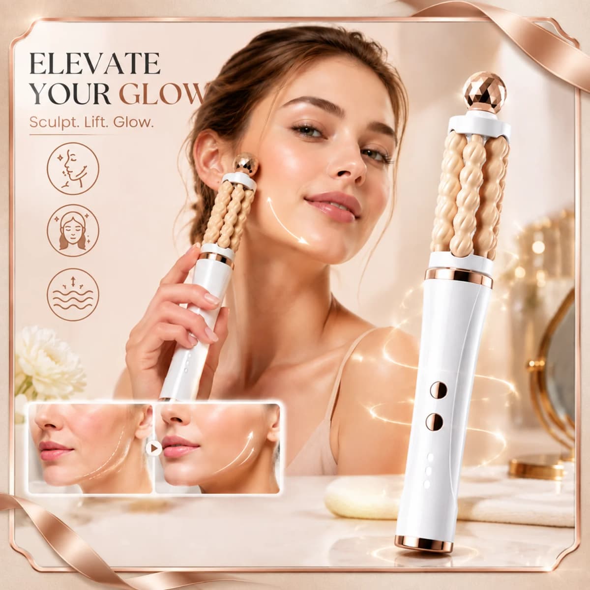 New 3D Wave Roller Rotation Massager Luxury Facial Lifting and Massage Stick Beauty Wand Facial Shaping Lifting Skin Tightening