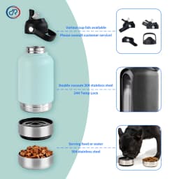 OKKPETS 32Oz Portable 3 in 1 Pet Water Bottle Stainless Steel Pet Feeder Travel Outdoor 34Oz Multifunc Pet Bowl Dog Food Cup