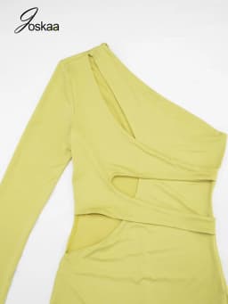Joskaa Sexy One Shoulder Hollow Out Long Sleeve Bodycon Capri Jumpsuit Women Party Club One Piece Rompers Y2k Streetwear