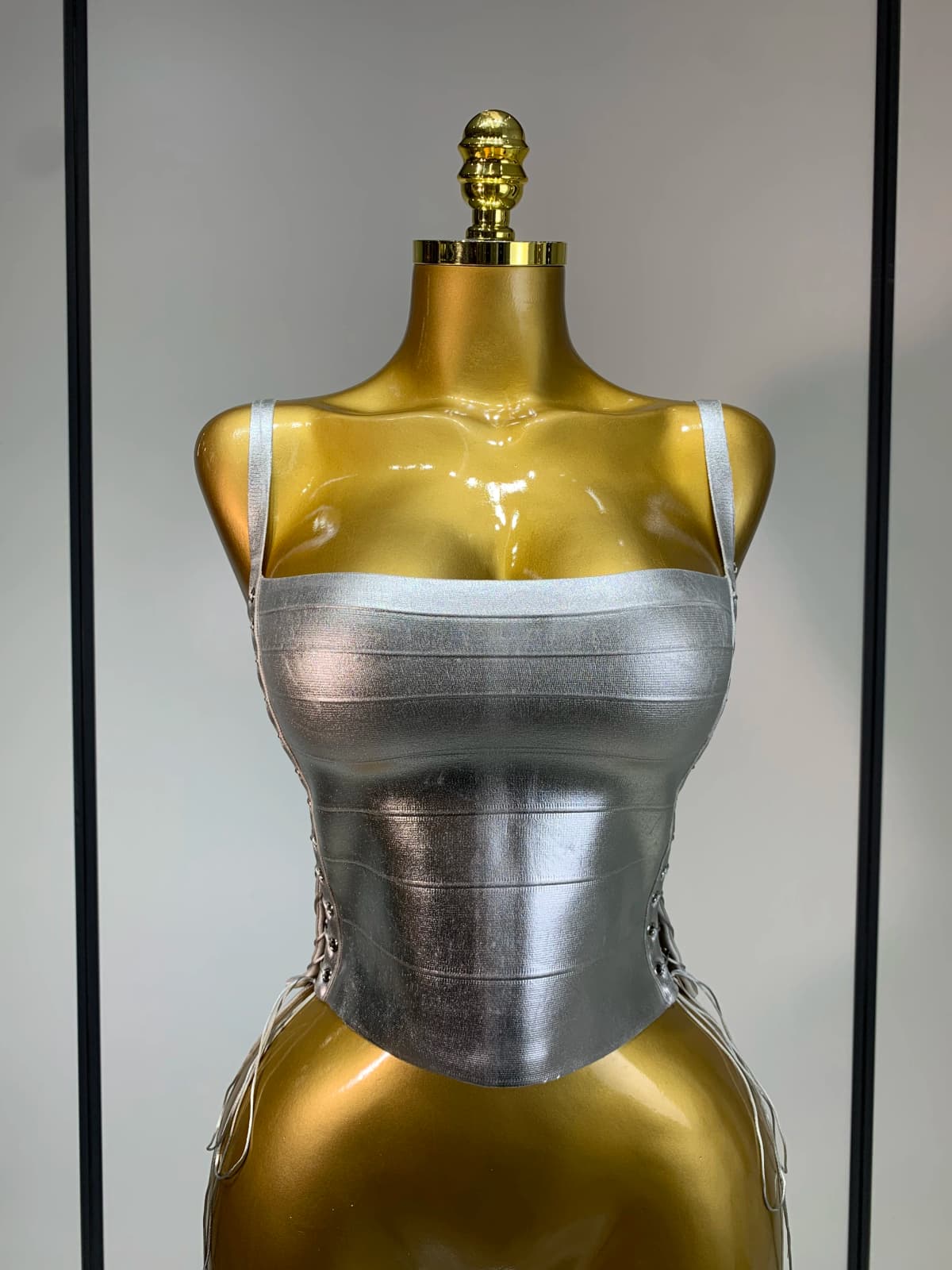 Sparkly Slver Gold Bandage Top Women Sexy Nightclub Evening Party Backless Spicy Girl High Street Stage Outfit