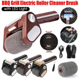 Electric Roller Grill Brush with LED Light Stainless Steel Bristle-Free BBQ Cleaner Brush Rechargeable Barbecue Cleaner Tools