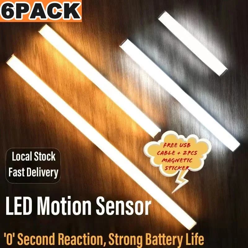 PIR Motion Sensor LED Under Cabinet Lamp Dimmable Rechargeable Night Light Stairs Closet Room Aisle Tube Bar Detector Bulb