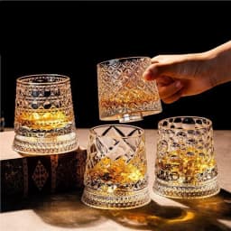 【Whiskey Glasses Rotating Whisky Glass With Glass Base 360 Rotate Degrees Crystal Rum Glass For Cocktail Party Drinking】