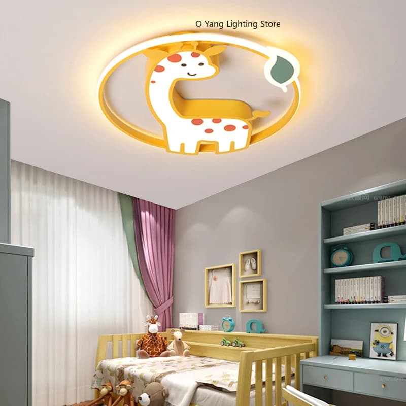 Designer Led Ceiling Light Girl Bedroom Chandelier Kids Baby Boy Room Decor Cute Giraffe Ceiling Lamp Plafon RC Dimmable