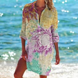Summer Hawaii Beach Sunflower Leaf 3D Print Blouses Women Long Sleeve Mid-length Shirts Buttons Shirt Blouse Girls Pocket Tops