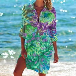 Summer Hawaii Beach Sunflower Leaf 3D Print Blouses Women Long Sleeve Mid-length Shirts Buttons Shirt Blouse Girls Pocket Tops