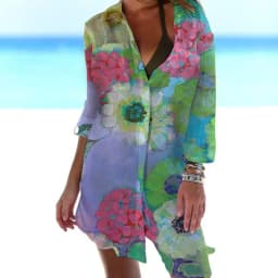 Summer Hawaii Beach Sunflower Leaf 3D Print Blouses Women Long Sleeve Mid-length Shirts Buttons Shirt Blouse Girls Pocket Tops