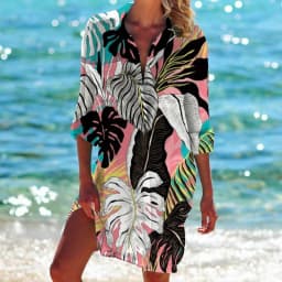Summer Hawaii Beach Sunflower Leaf 3D Print Blouses Women Long Sleeve Mid-length Shirts Buttons Shirt Blouse Girls Pocket Tops