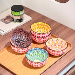 3/6PCS Bohemian Ceramic Sauce Bowls - Small Dishes for Home Cooking, Sushi, BBQ,Snacks | Dishwasher/Microwave Safe for Home