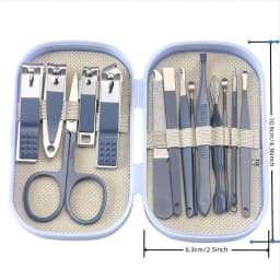 14 Piece Deluxe Manicure & Pedicure Set Pink And Blue Stainless Steel Nail Scissors, Clippers, Ear Digging Spoon for Men & Women