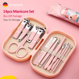 14 Piece Deluxe Manicure & Pedicure Set Pink And Blue Stainless Steel Nail Scissors, Clippers, Ear Digging Spoon for Men & Women