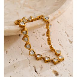 Yhpup Stainless Steel Cubic Zirconia Heart Love Chain Bracelet Bangle High Quality Trending Fantasy Wrist Jewelry