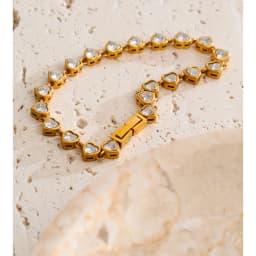 Yhpup Stainless Steel Cubic Zirconia Heart Love Chain Bracelet Bangle High Quality Trending Fantasy Wrist Jewelry