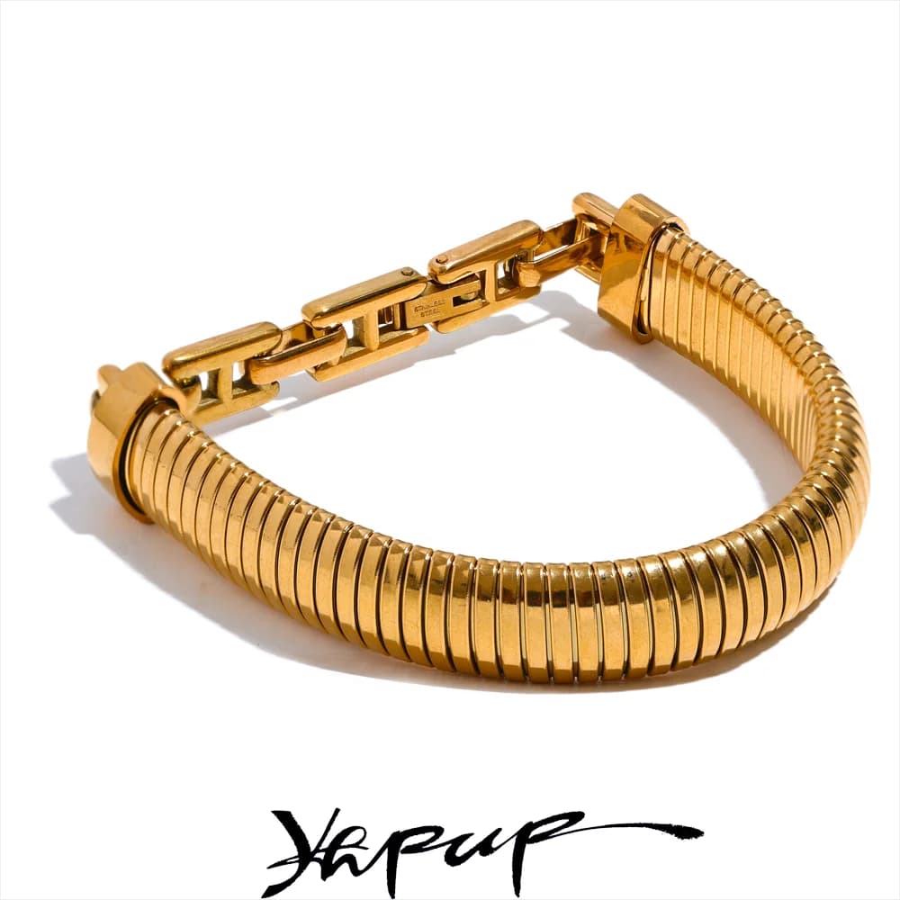 Yhpup High Quality Stainless Steel Metal Texture Bracelet Bangle 18K PVD Plated Rust Proof Personalized Attractive Jewelry New