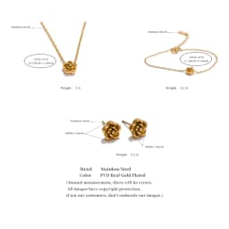 Yhpup Chic Stainless Steel Rose Flower Chain Necklace Bracelet Earrings Set Gold & Platinum PVD Waterproof Plated Daily Jewelry