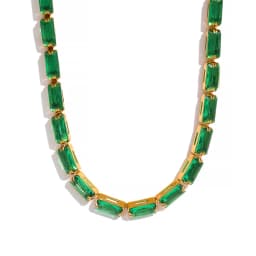 Yhpup Waterproof Fashion White Green Cubic Zirconia Stainless Steel Gorgeous Necklace Bracelet Elegant Charm Jewelry Sets Women