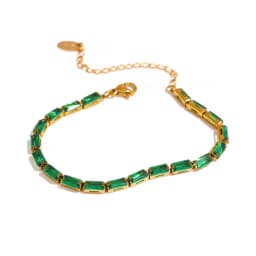 Yhpup Waterproof Fashion White Green Cubic Zirconia Stainless Steel Gorgeous Necklace Bracelet Elegant Charm Jewelry Sets Women