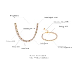 Yhpup Waterproof Fashion White Green Cubic Zirconia Stainless Steel Gorgeous Necklace Bracelet Elegant Charm Jewelry Sets Women