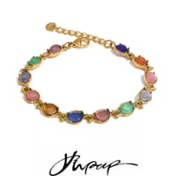 Yhpup Stainless Steel Colorful Opal Stone Chain Bracelet Bangle Exquisite Arrivals Women Jewelry 18K PVD Plated Gift