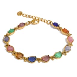 Yhpup Stainless Steel Colorful Opal Stone Chain Bracelet Bangle Exquisite Arrivals Women Jewelry 18K PVD Plated Gift