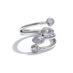 Yhpup Stainless Steel Zirconia Teardrop Round Layered Adjustable Ring New Arrivals Creativity Fashion Jewelry Gift