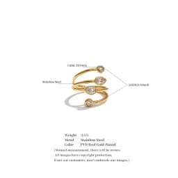 Yhpup Stainless Steel Zirconia Teardrop Round Layered Adjustable Ring New Arrivals Creativity Fashion Jewelry Gift