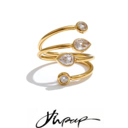 Yhpup Stainless Steel Zirconia Teardrop Round Layered Adjustable Ring New Arrivals Creativity Fashion Jewelry Gift