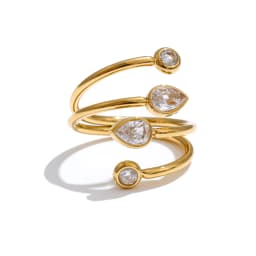 Yhpup Stainless Steel Zirconia Teardrop Round Layered Adjustable Ring New Arrivals Creativity Fashion Jewelry Gift