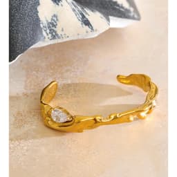 Yhpup 55mm Stainless Steel Zirconia Casting Cuff Bracelet Bangle PVD Plated Waterproof High Quality Personalized Golden Jewelry