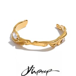 Yhpup 55mm Stainless Steel Zirconia Casting Cuff Bracelet Bangle PVD Plated Waterproof High Quality Personalized Golden Jewelry