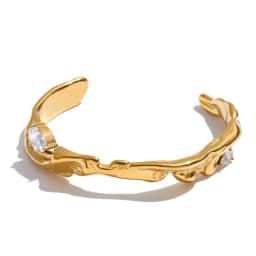 Yhpup 55mm Stainless Steel Zirconia Casting Cuff Bracelet Bangle PVD Plated Waterproof High Quality Personalized Golden Jewelry