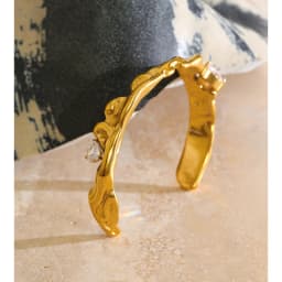 Yhpup 55mm Stainless Steel Zirconia Casting Cuff Bracelet Bangle PVD Plated Waterproof High Quality Personalized Golden Jewelry