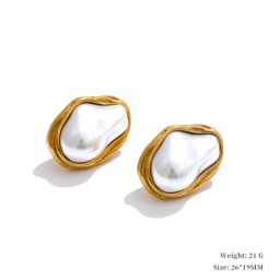 Yhpup Popular Baroque Simulated Pearls Golden Cuban Chain Necklace Earrings Vintage Stainless Steel Elegance Jewelry Gift