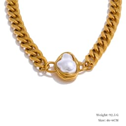 Yhpup Popular Baroque Simulated Pearls Golden Cuban Chain Necklace Earrings Vintage Stainless Steel Elegance Jewelry Gift
