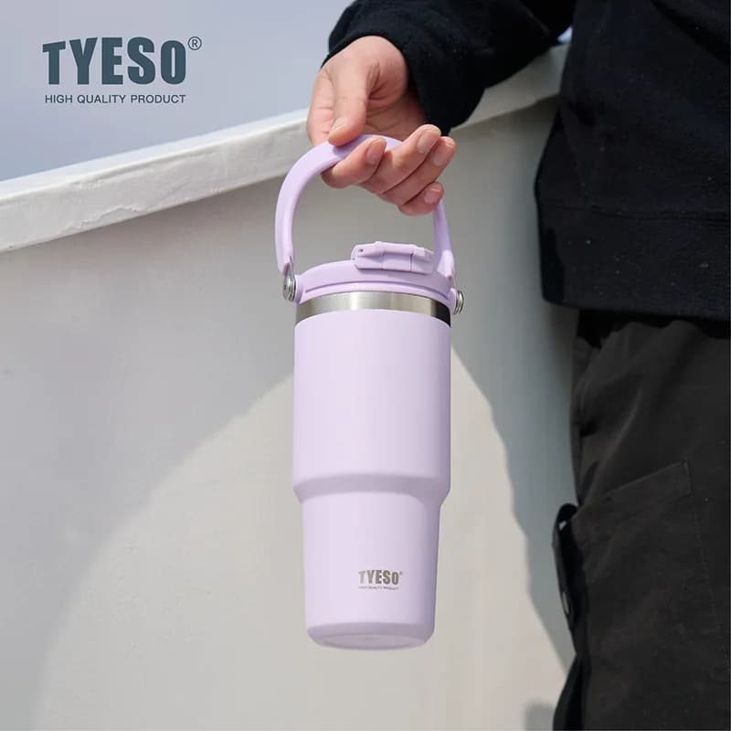 Tyeso Large-Capacity Thermoses Handle Vacuum Cup Dual-Drink Coffee Mug Stainless Steel Ice Cup Car Bottle Hot Cold Retention