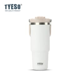 Tyeso Large-Capacity Thermoses Handle Vacuum Cup Dual-Drink Coffee Mug Stainless Steel Ice Cup Car Bottle Hot Cold Retention