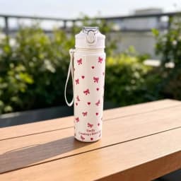 750ML Cute Strawberry Cherry Flower Bowknot Printed Tumbler with Pure White Base, High-Value Straw Cup for Sports