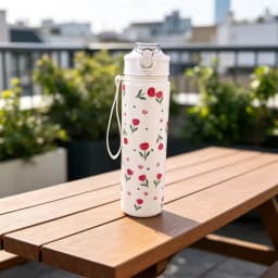 750ML Cute Strawberry Cherry Flower Bowknot Printed Tumbler with Pure White Base, High-Value Straw Cup for Sports