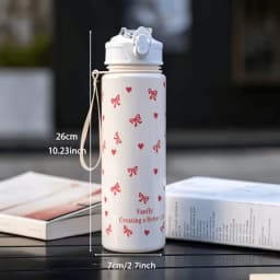 750ML Cute Strawberry Cherry Flower Bowknot Printed Tumbler with Pure White Base, High-Value Straw Cup for Sports
