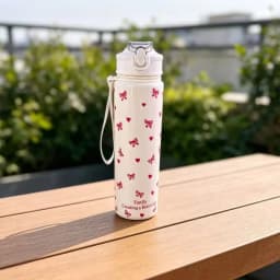 750ML Cute Strawberry Cherry Flower Bowknot Printed Tumbler with Pure White Base, High-Value Straw Cup for Sports
