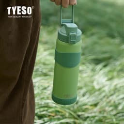 TYESO Vacuum Insulated Bottle 304 Stainless Steel Portable Sports Water Bottle with Straw for Travel Cycling& Outdoor Activities