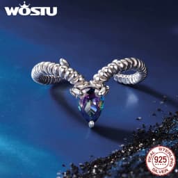WOSTU 925 Sterling Silver Colorful 12 Zodiac Open Ring For Women , Rainbow Zircon Crystal Stackable Rings Girl Family Gift